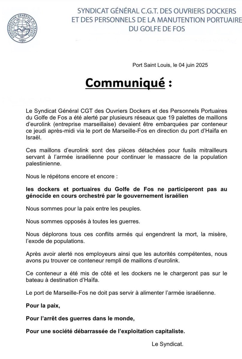 Communiqué CGT Fos